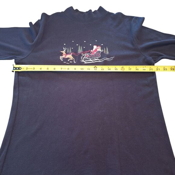 VTG Embroidered Christmas Mock Turtleneck L Black Croft & Barrow Santa Sleigh - Picture 6 of 7